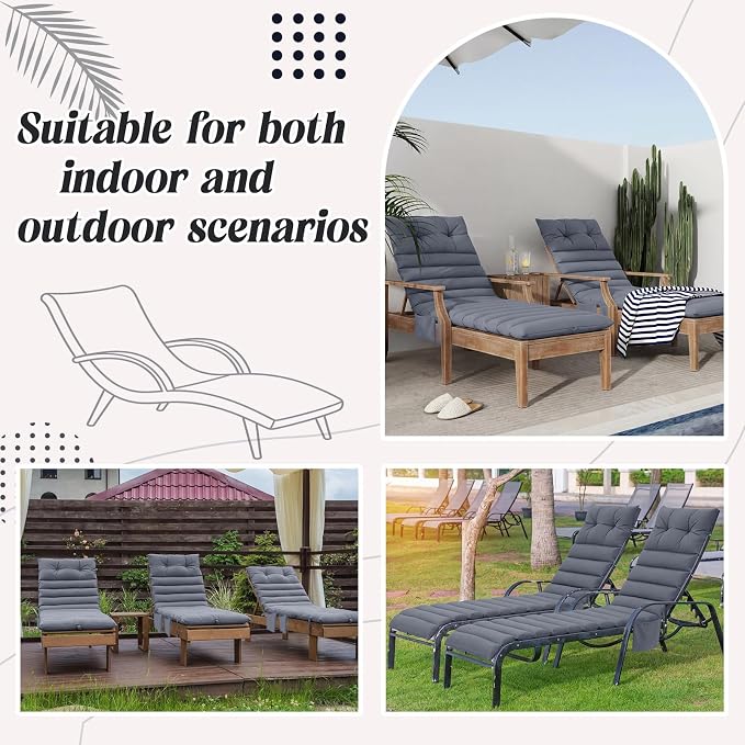 Kigley Outdoor Lounge Chair Cushions Set of 2, 72.8 x 24 x 2.3 Inch Patio - Image 5