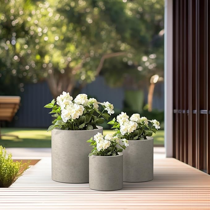Kante 9.8", 15.7" Dia Round Concrete Planter Set of 3, Modern Style Large - Image 6