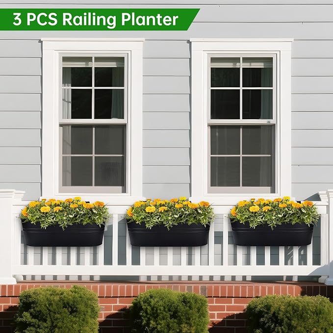 OGIMA Railing Planter Box, 3 Pack 16" Large Hanging Planters - Image 6