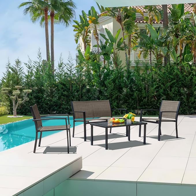 Devoko 4 Pieces Patio Furniture Set Outdoor Garden Patio Conversation Sets - Image 2