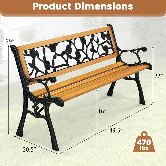 Tangkula Outdoor Garden Bench Park Bench, Patio Iron Bench Chair - Image 3