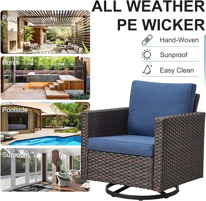 Belord Wicker Chairs Outdoor Bistro Set Oversize Patio Swivel Rocker, Rattan - Image 7