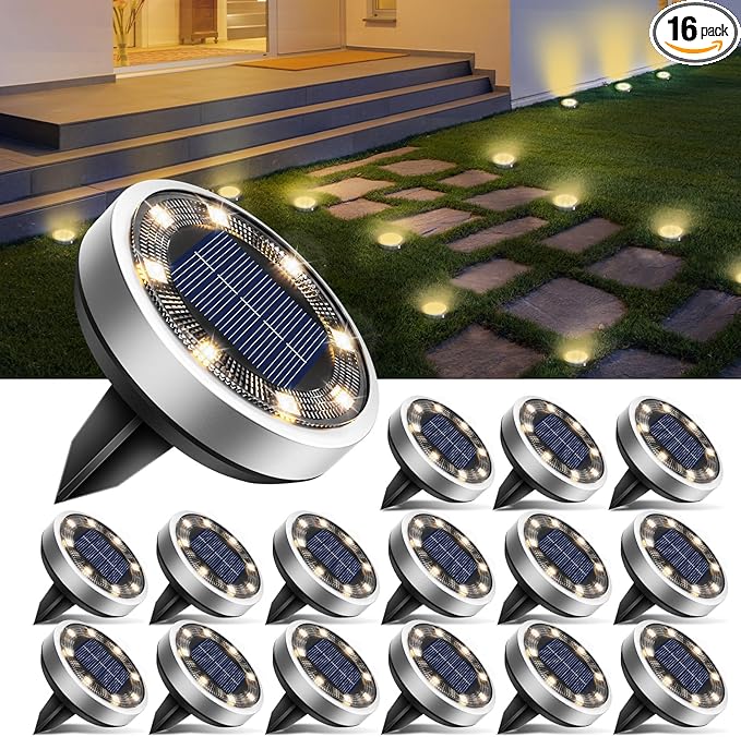 btfarm 16 Pack Solar Lights Outdoor, 8 LED Solar Ground Lights IP65 Waterproof by btfarmdecorativelighting