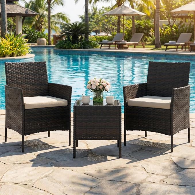 GAOMON 3-Piece Patio Furniture Set, Modern PE Rattan Conversation Set - Image 3