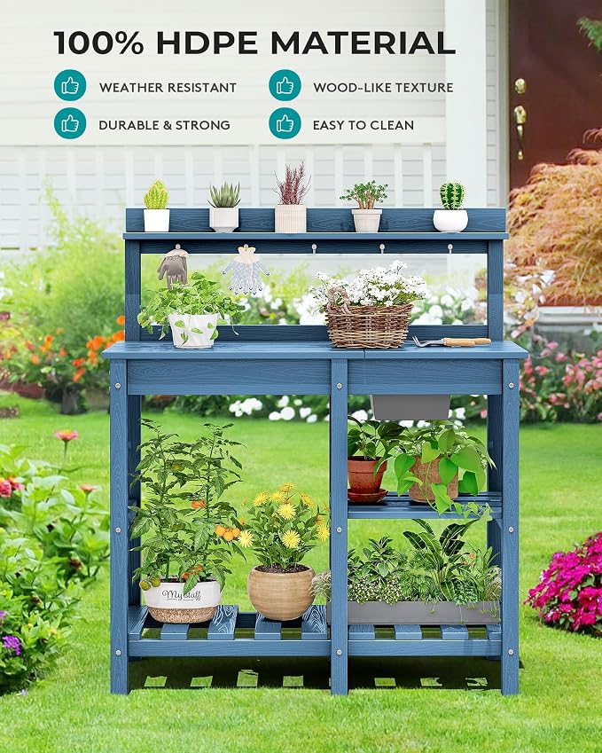 SERWALL Outdoor Potting Bench 2-Piece Set, Rot-Resistant HDPE Potting Table - Image 6