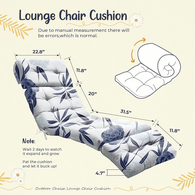 Outdoor Chaise Lounge Chair Cushion 75.1 x 22.8 x 4.7 Inches 100% Waterproof - Image 2