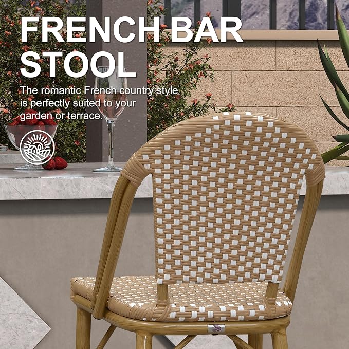 PURPLE LEAF Outdoor Counter Height Bar Stools Set of 4 26'' French Bar Height - Image 5