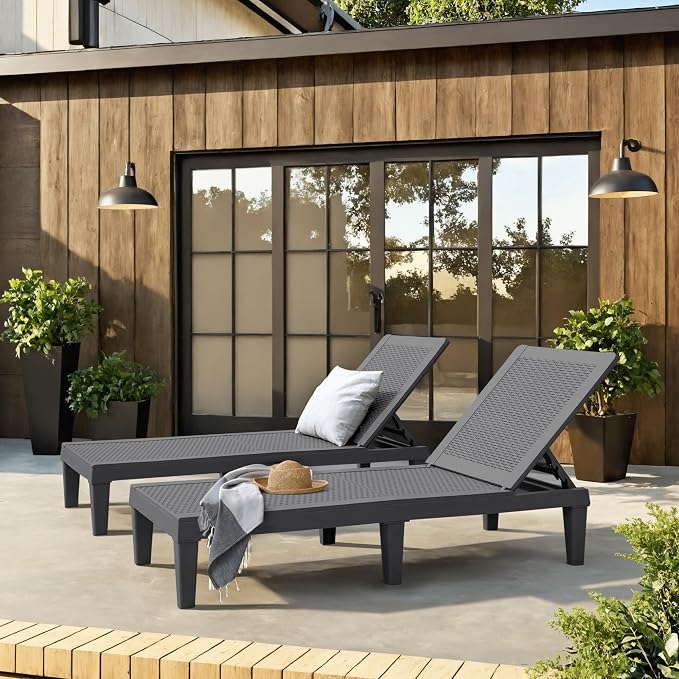JUMMICO Patio Chaise Lounge Chair Set of 4 Outdoor PE Waterproof Adjustable - Image 2