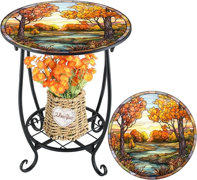 Outdoor Side Table Round Small Mosaic Patio Accent Indoor End Plant Coffee Tea by Cinnvoice