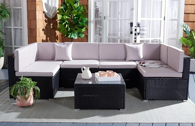 SAFAVIEH Outdoor Collection Diona Black/Grey Cushion Sectional Set - Image 2