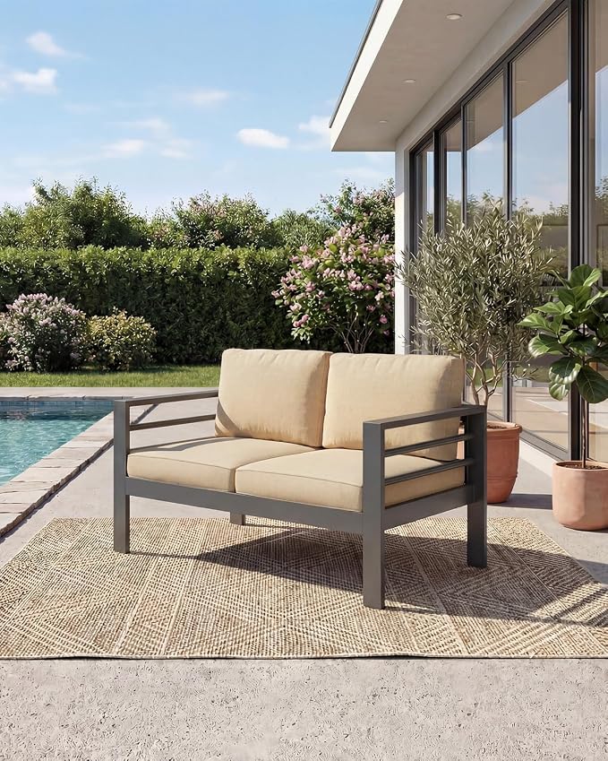AECOJOY Aluminum Patio Furniture Loveseat, Modern Outdoor Furniture by AECOJOY
