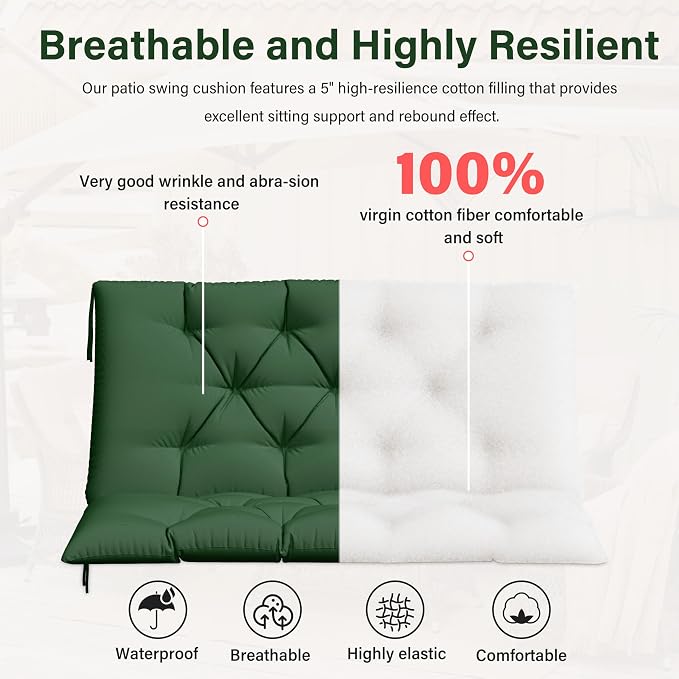 Porch Swing Cushion with Backrest, Waterproof Bench Cushion - Image 4