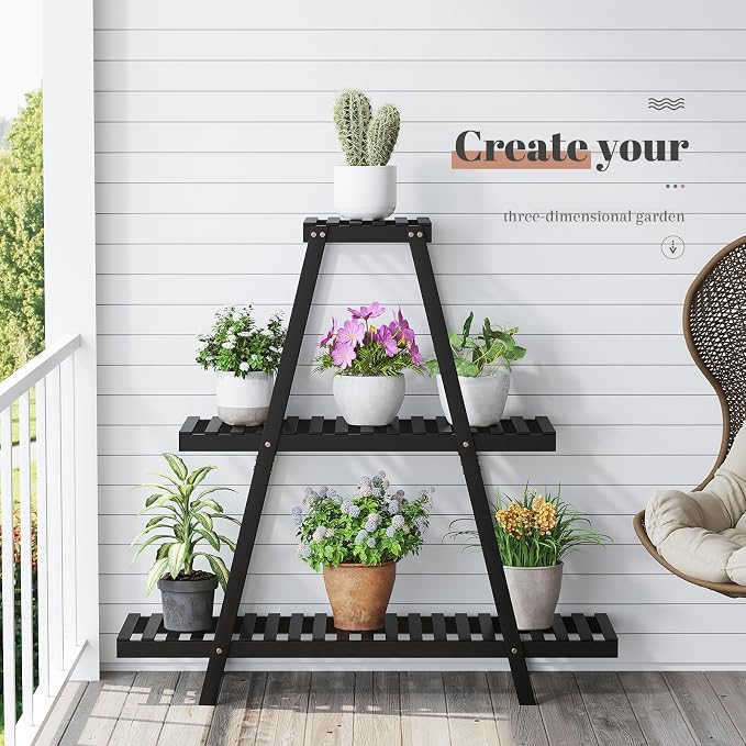 Plant Stand For Indoor Outdoor Tiered Plant Shelf 3 Tier 8 Potted Bamboo Flower - Image 5