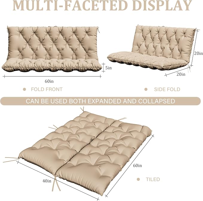 Porch Swing Cushion with Backrest, Waterproof Bench Cushion - Image 2