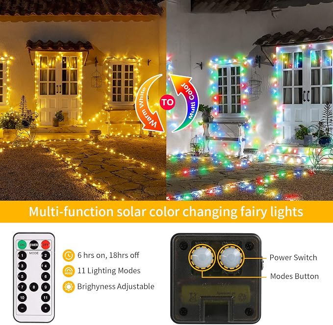 JMEXSUSS 2 Pack Solar Christmas Lights Outdoor Waterproof, 100 LED 33ft Warm - Image 5