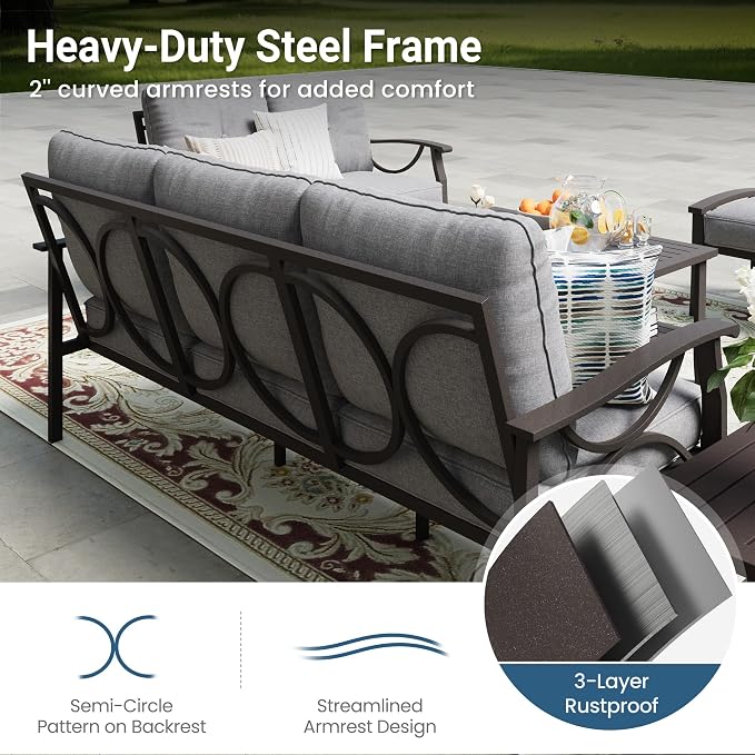 RoyalCraft 2 Pieces Outdoor Single Sofa, All-Weather Patio Metal Armchair - Image 6