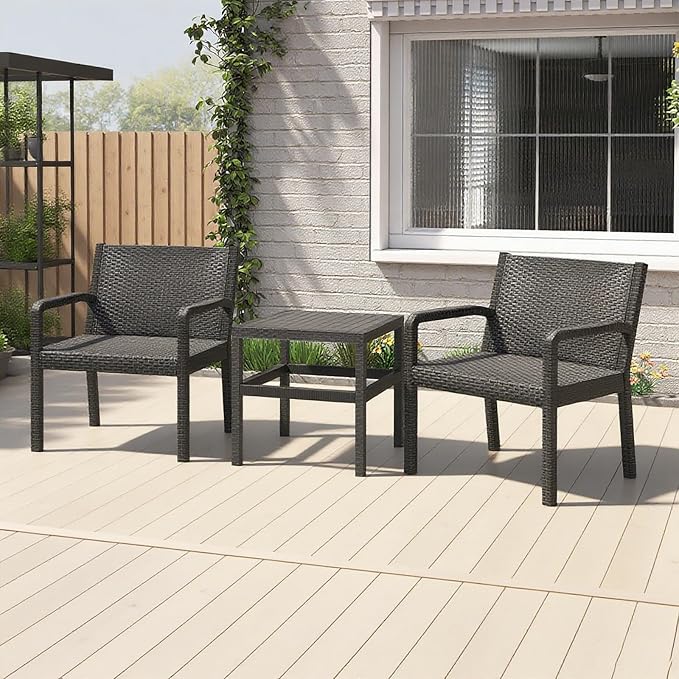 COSTWAY 3 Piece Patio Furniture Set, Outdoor PP Rattan Wicker Furniture Set - Image 3