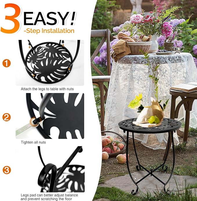 Patio Side Table, Weather Resistant Metal Side Table, Small Round Outdoor End - Image 8