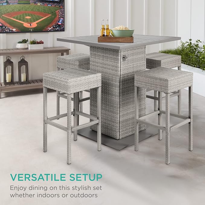 Best Choice Products 5-Piece Outdoor Wicker Bar Table Set - Image 6