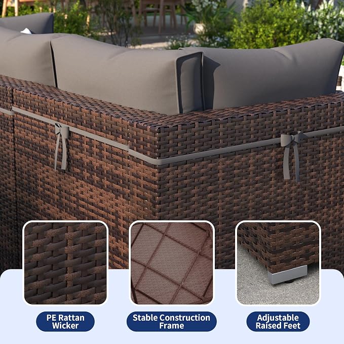 Patio Furniture Set, 7 Pieces Outdoor Sectional Sofa, PE Wicker Backyard - Image 4