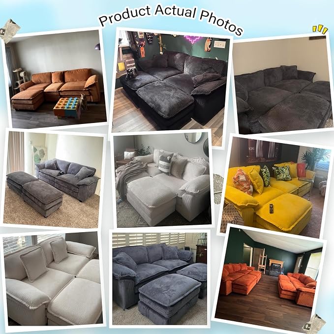84.6” Corduroy Loveseat with Ottoman, Oversized Double Chaise Lounge Chair - Image 6