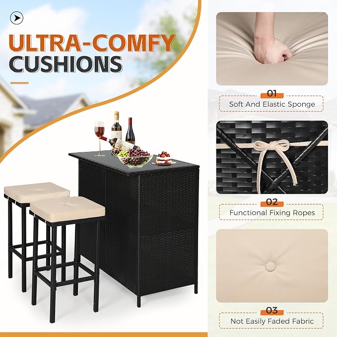 3-Piece Patio Outdoor Bar Set - Image 5
