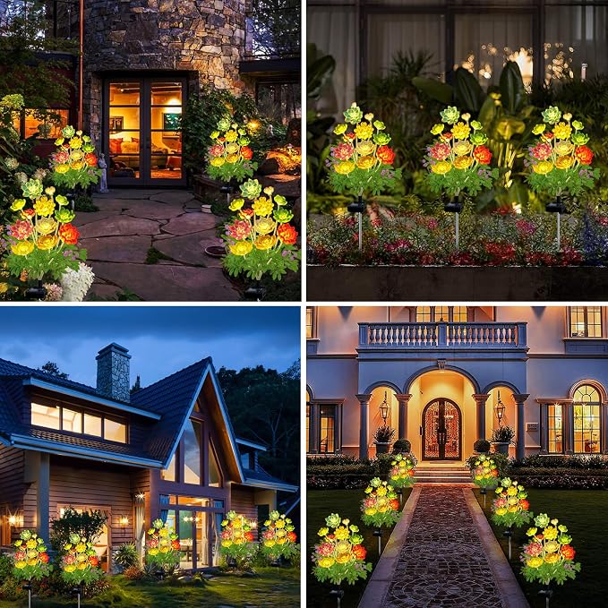Solar Garden Lights Outdoor, 2 Pack Upgraded Succulent Solar Flowers Outside - Image 7
