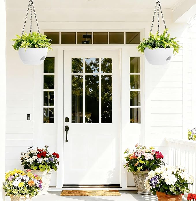 8 Inch Hanging Planters for Indoor Outdoor Plants, 4 Pack White Plastic Self - Image 7