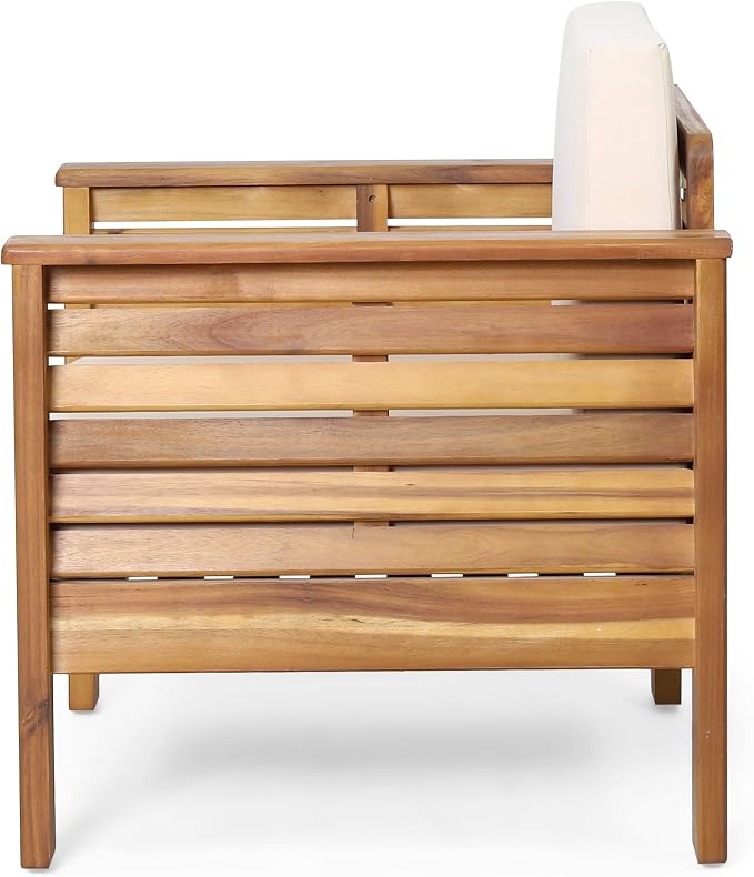 Christopher Knight Home Louver Club Chairs, Teak + Cream - Image 10