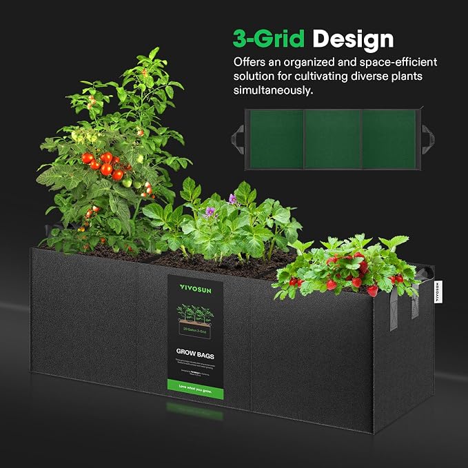 VIVOSUN 3-Pack 3-Grid 20 Gallon Grow Bags, Heavy Duty Square Plant Grow Pots - Image 5