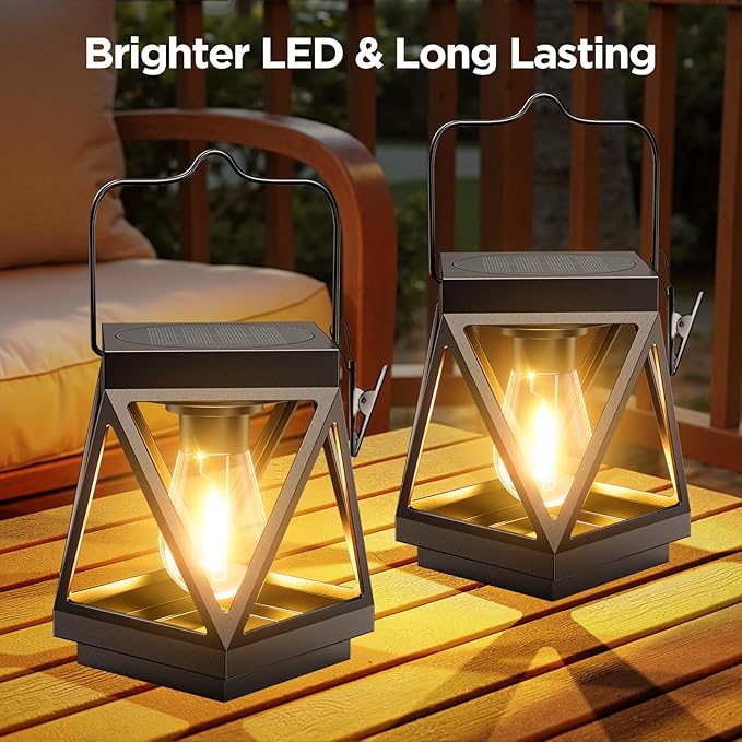 KOOPER 2 Pack Solar Lanterns Outdoor Waterproof, Upgraded Black Metal Hanging - Image 3