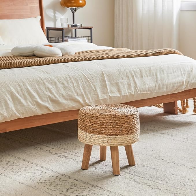 YMYNY Foot Stool Natural Seagrass Hand Weave, 12.6" Small Ottoman, Round - Image 7