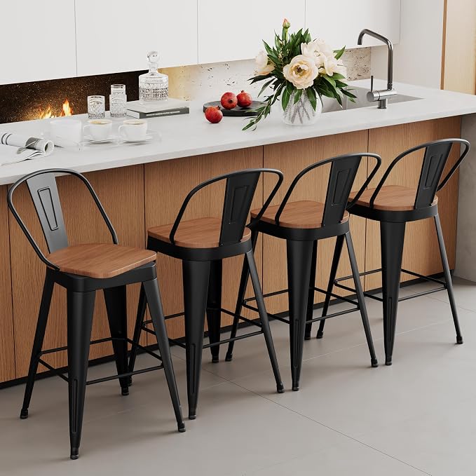 Aklaus Swivel Bar Stools 30 inch Metal Swivel Bar Height Barstools Set of 4 - Image 9