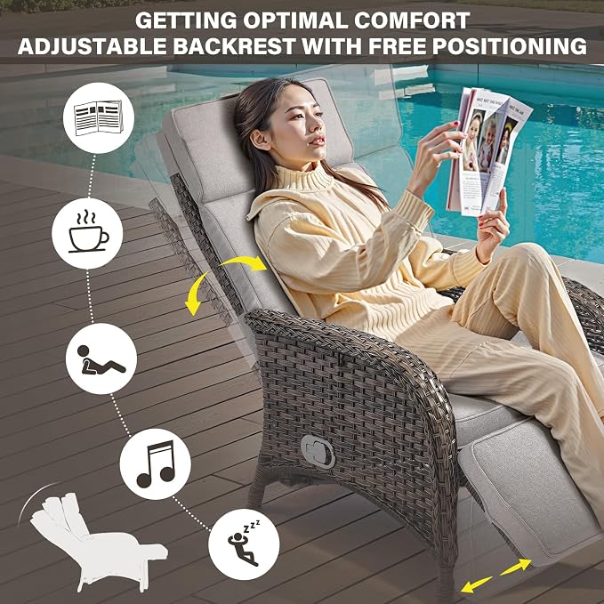 Belord Versatile Outdoor Recliner Chair Set of 3 - Image 4