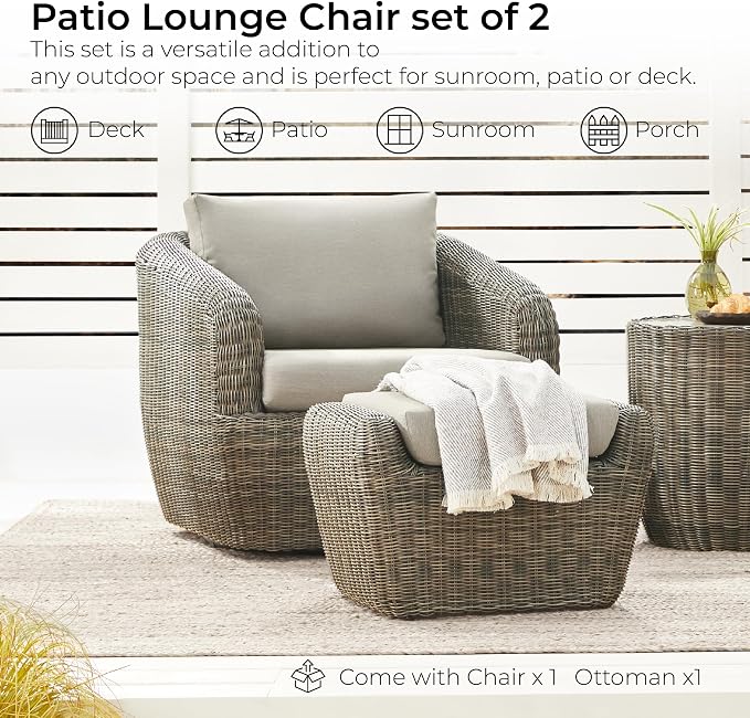 CHITA 2 Pieces Patio Wicker Furniture Set, Outdoor Rattan Chair Set - Image 7