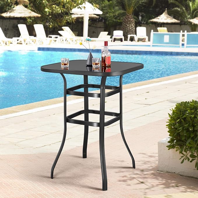 Yaheetech Patio Bar Table Tempered Glass, Height High Top Outdoor Pub Height - Image 2