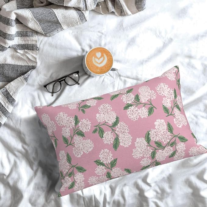 Pink Pillow Covers 12x20 Inch 2 Pcs Preppy Pink Green Hydrangea Flower Decor - Image 3
