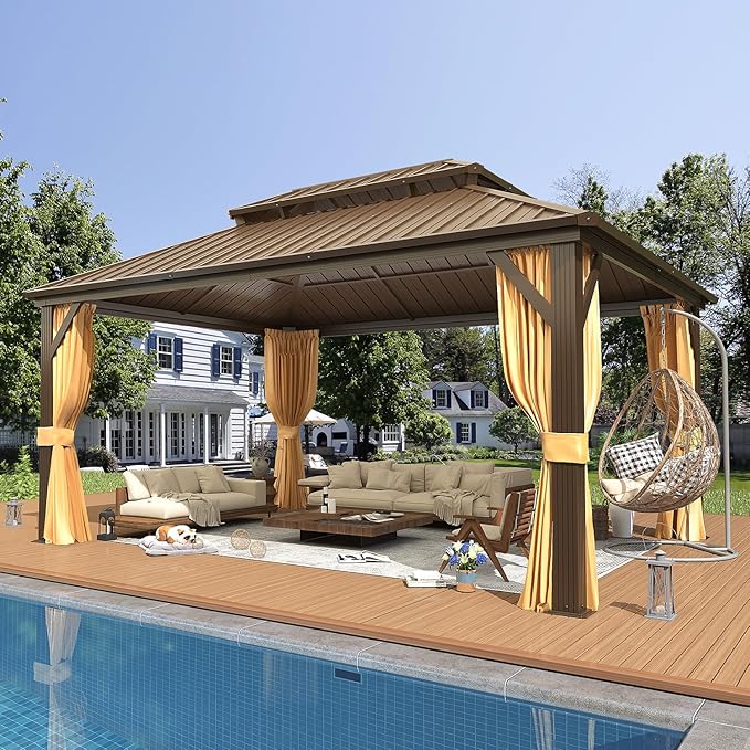 EROMMY 12' x 16' Hardtop Gazebo, Aluminum Frame Gazebos by EROMMY