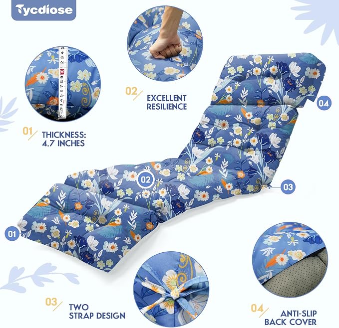 Waterproof Outdoor Chaise Lounge Chair Cushion 74.4 x 22 x 4.7 Inches Memory - Image 5