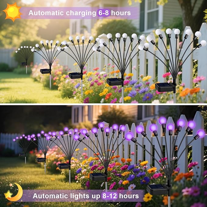 Solar Garden Lights Outdoor, 4 Pack Firefly Swaying Lights Purple, Waterproof 4 - Image 3