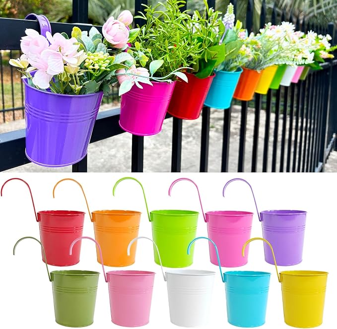 10 Pcs Fence Planters, Railing Planter Flower Pot by JOYFERNAL