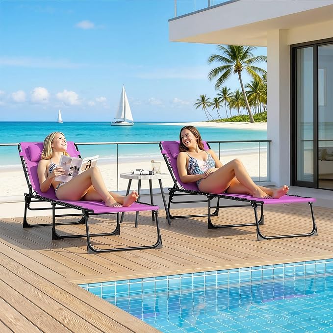 Outsunny Folding Chaise Lounge Chair Set of 2, Patio Sun Tanning Chair - Image 7