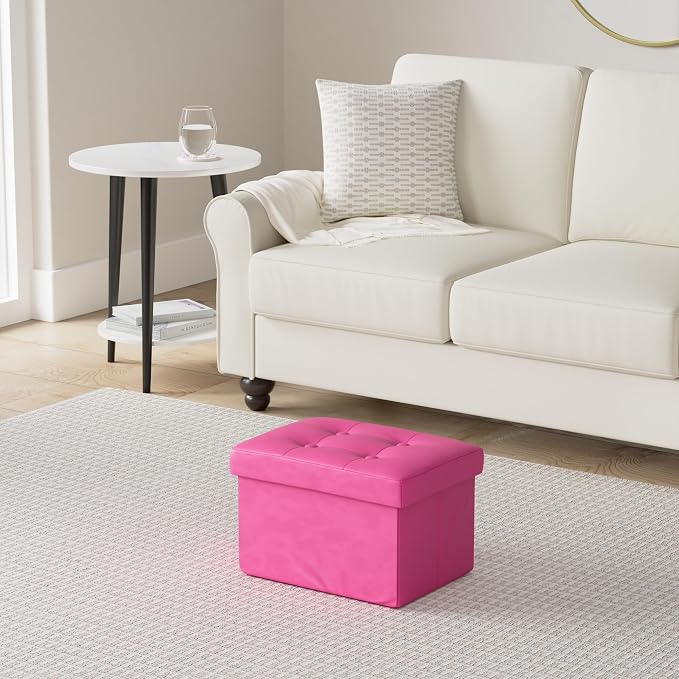 LINMAGCO Storage Ottoman Folding Foot Stool Velvet Foot Rest - Image 2