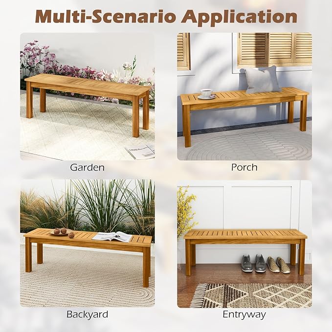 COSTWAY Outdoor Bench, 52” Backless Acacia Wood Narrow Bench - Image 5
