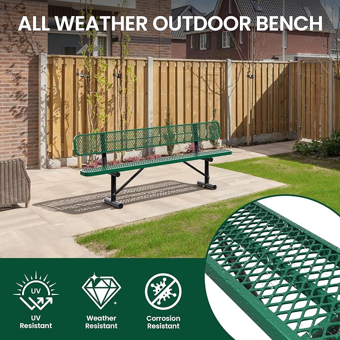 8 Feet Steel Park Bench for Outside, Outdoor Bench - Image 6