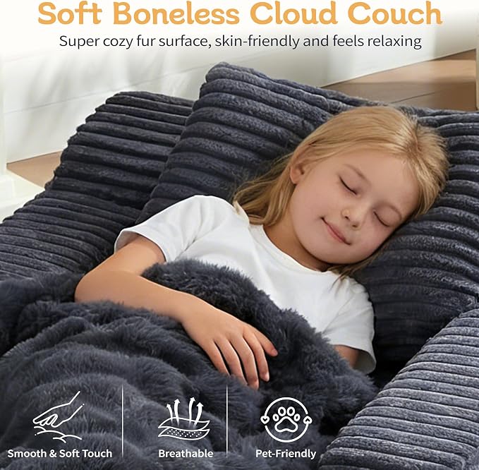 wanan 45.7" Chaise Lounge Chair Indoor, Corduroy Boneless Cloud Lounge Chair - Image 4