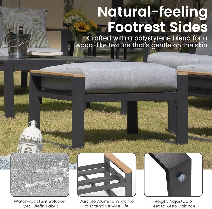Sundale Outdoor 2 Pieces Aluminum Patio Ottoman, Outdoor Footstool - Image 3