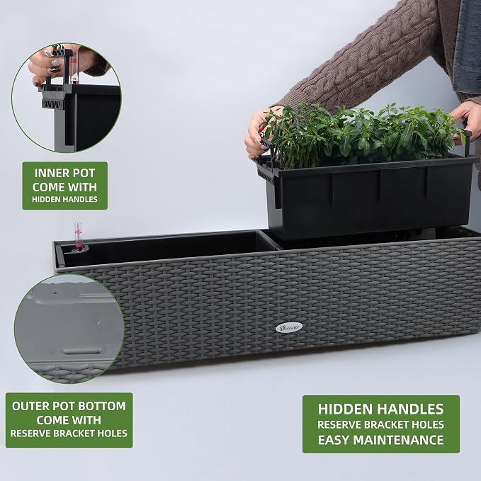Dexceder 31.5 Inch Rattan Self Watering Planter Indoor Outdoor, Thickened Large - Image 4