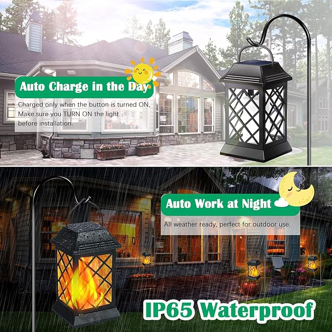 TomCare Solar Lights Outdoor Flickering Flame Metal Solar Lantern Outdoor - Image 5