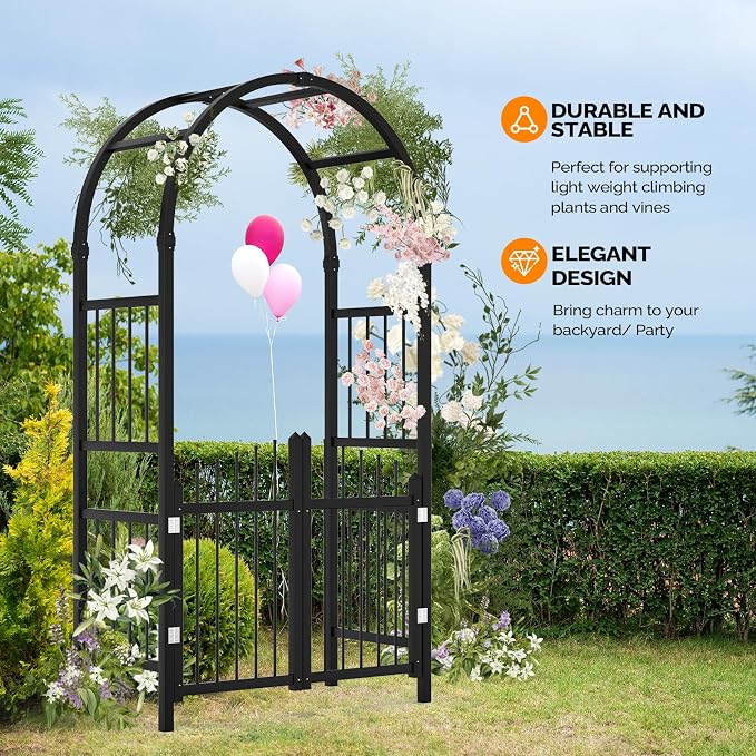 VINGLI Garden Arbor with Gate, PVC Frame Trellis Garden Arch - Image 4